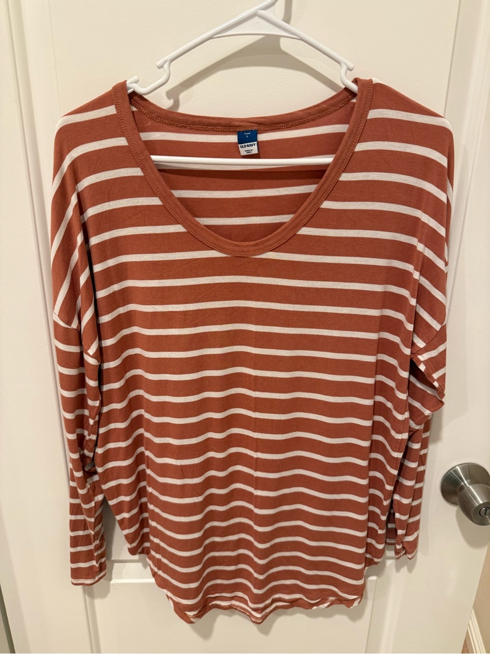 Old Navy Luxe Caramel and White Striped Long Sleeve Tee